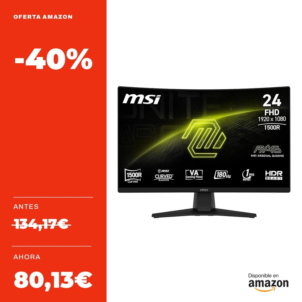 MSI mag 242CA Monitor 24" FHD 180Hz 1ms HDR HDMI 2.0b DP 1.2a negro