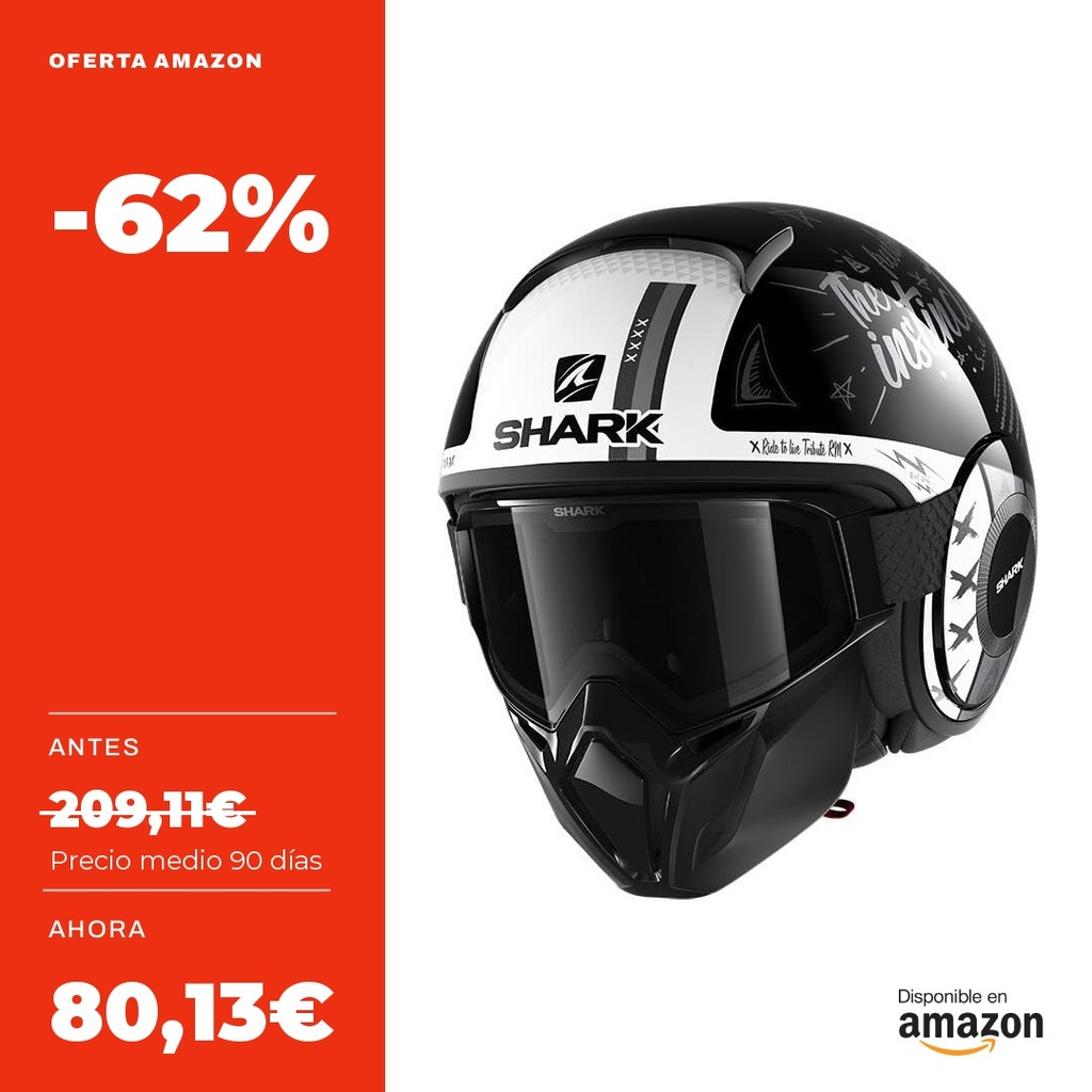 Casco Shark STREET DRAK KAW Negro/Blanco XS