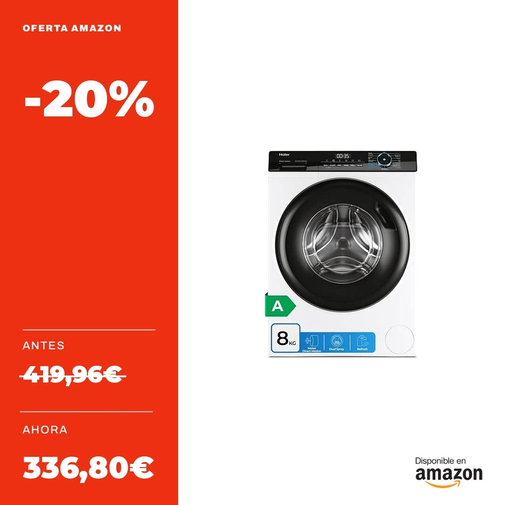 Haier Lavadora 8kg frontal, 1400 RPM, vapor